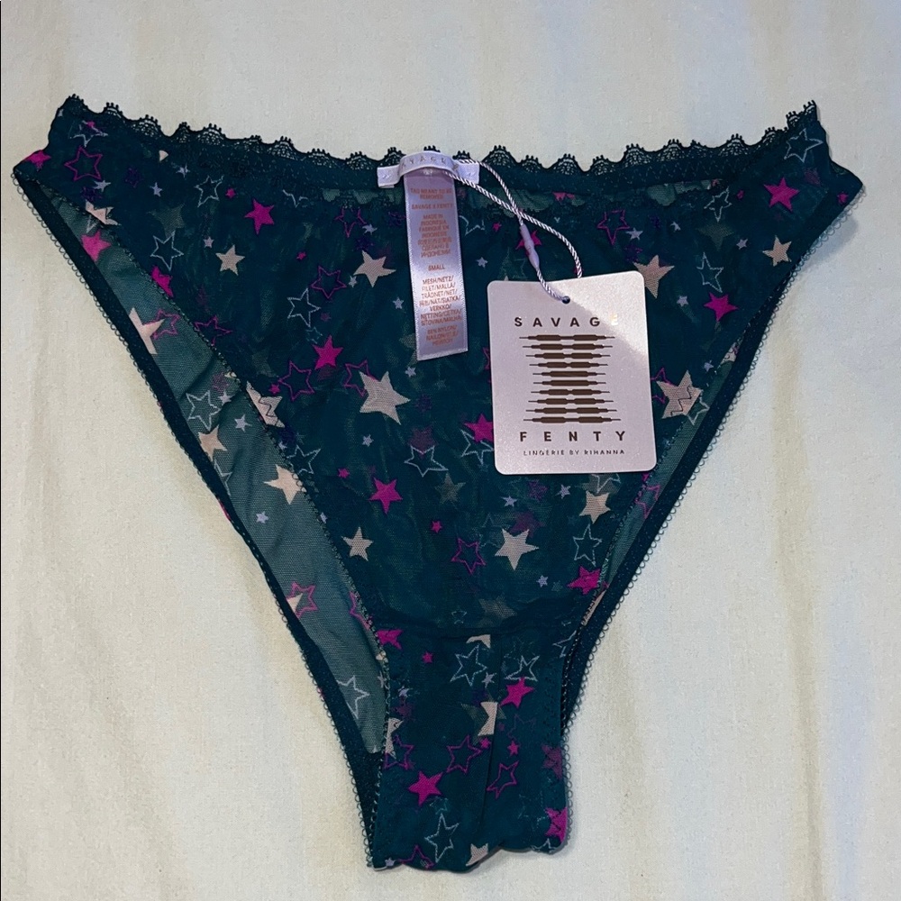 Savage X Fenty Celestial Star Panties - Dark Green and Pink